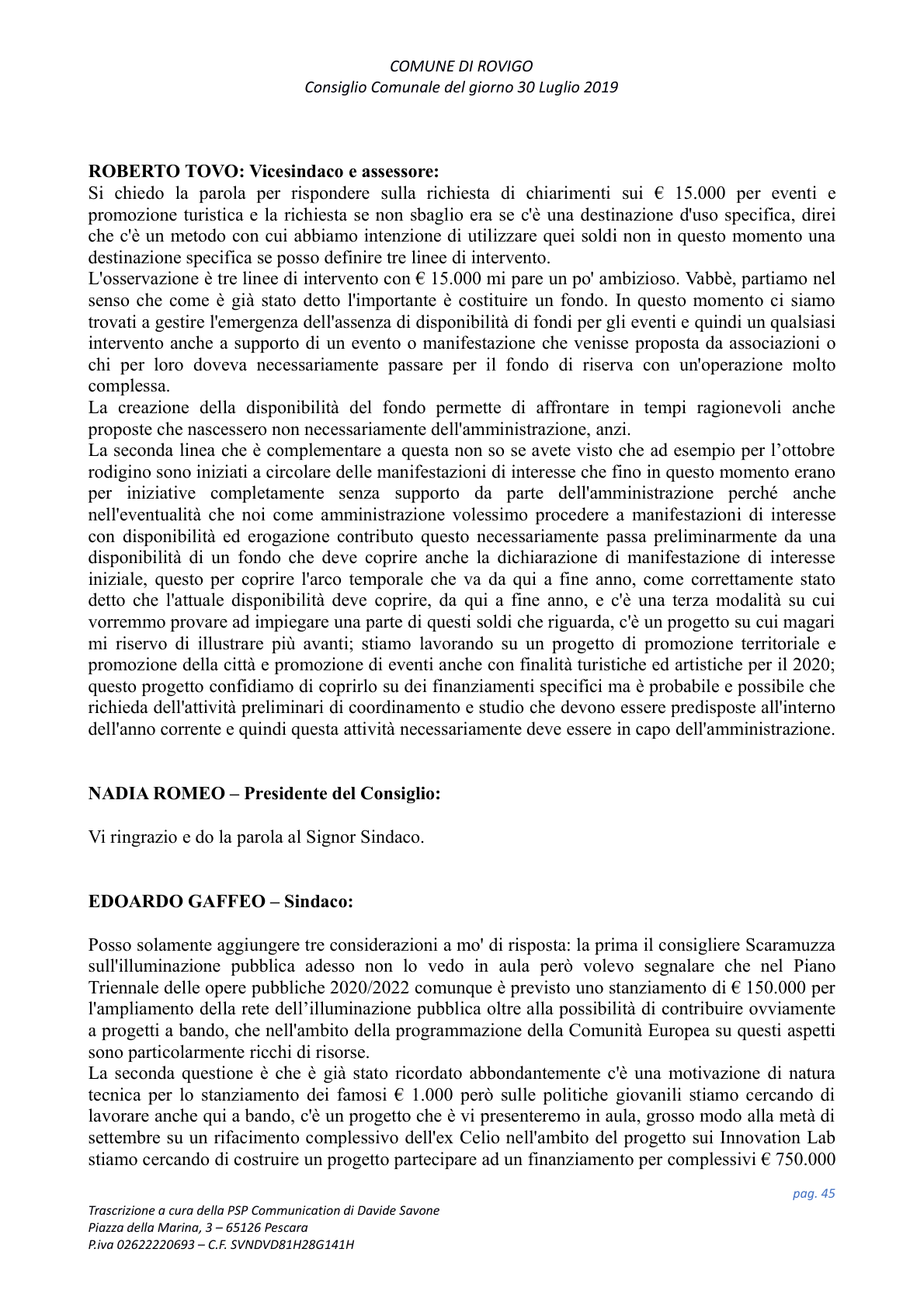 Pagina 45 del verbale