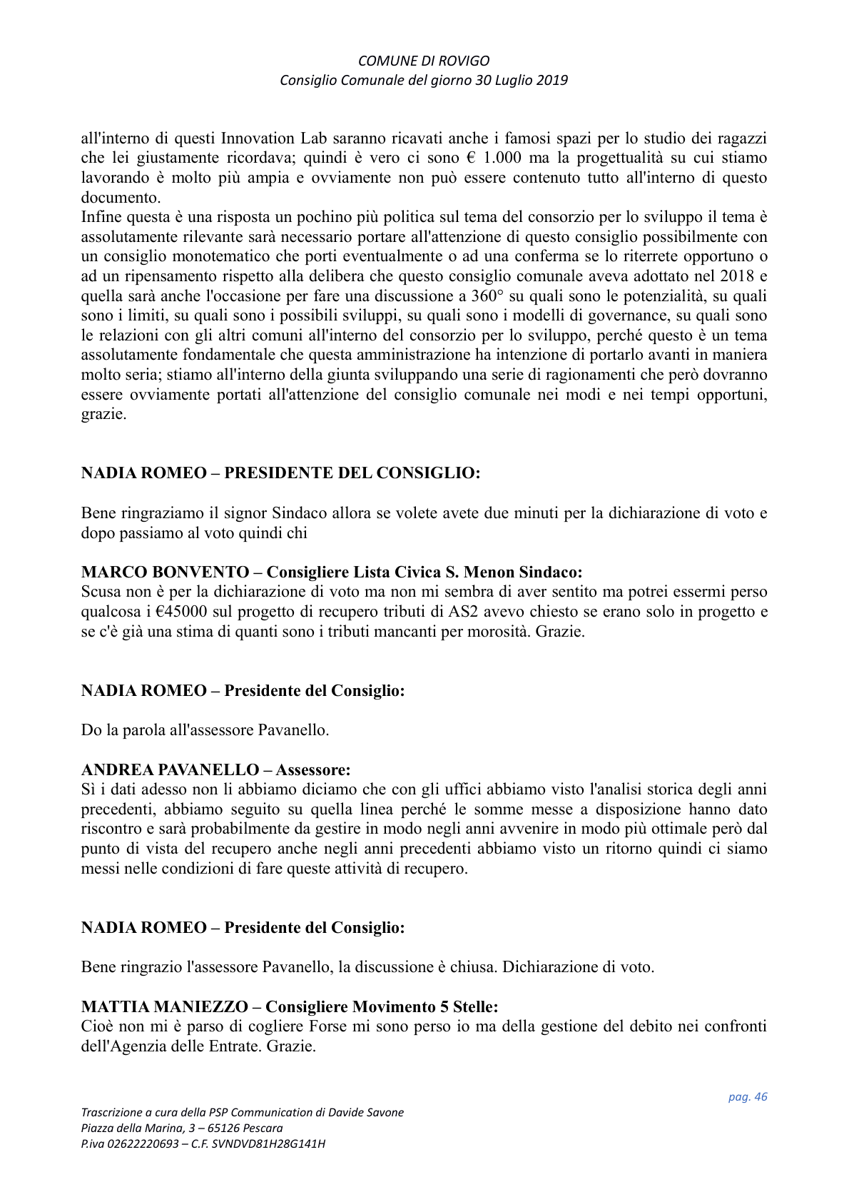 Pagina 46 del verbale