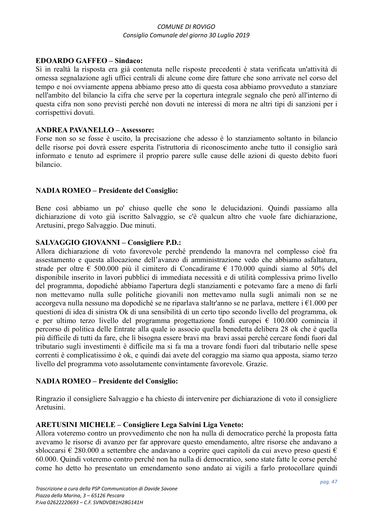 Pagina 47 del verbale