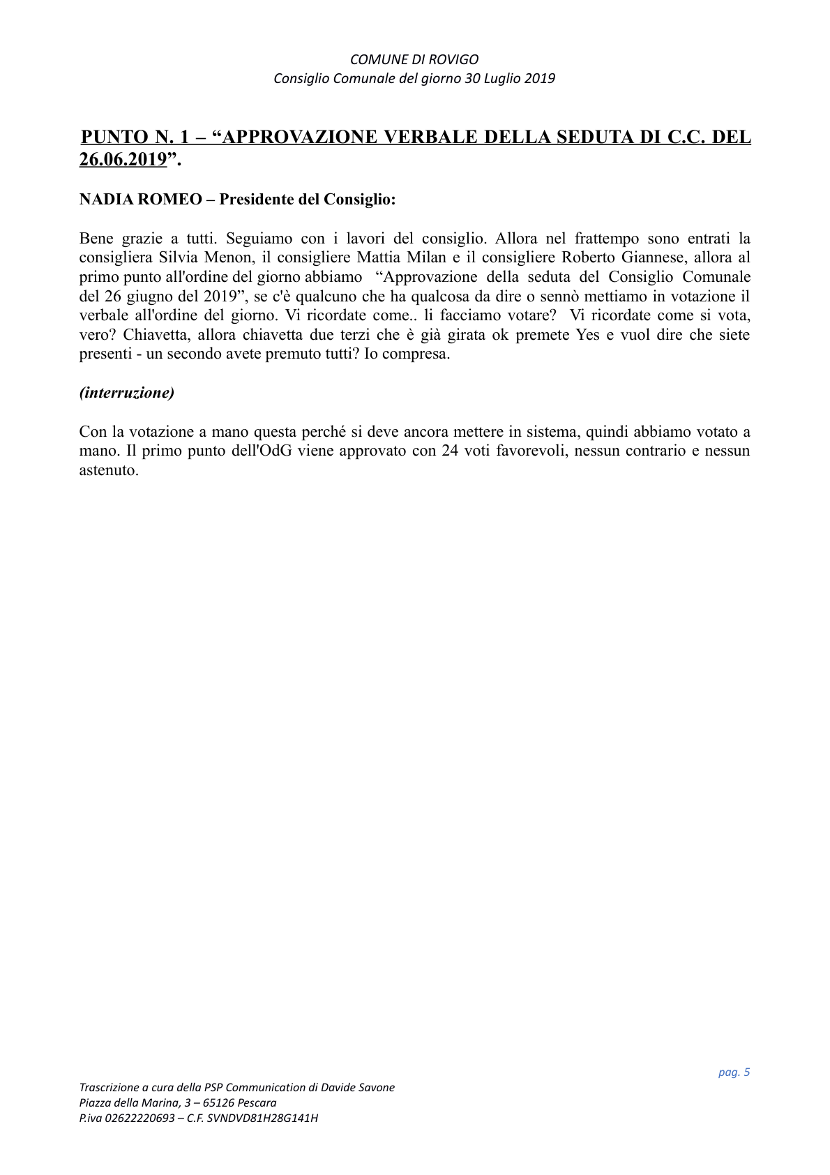 Pagina 5 del verbale