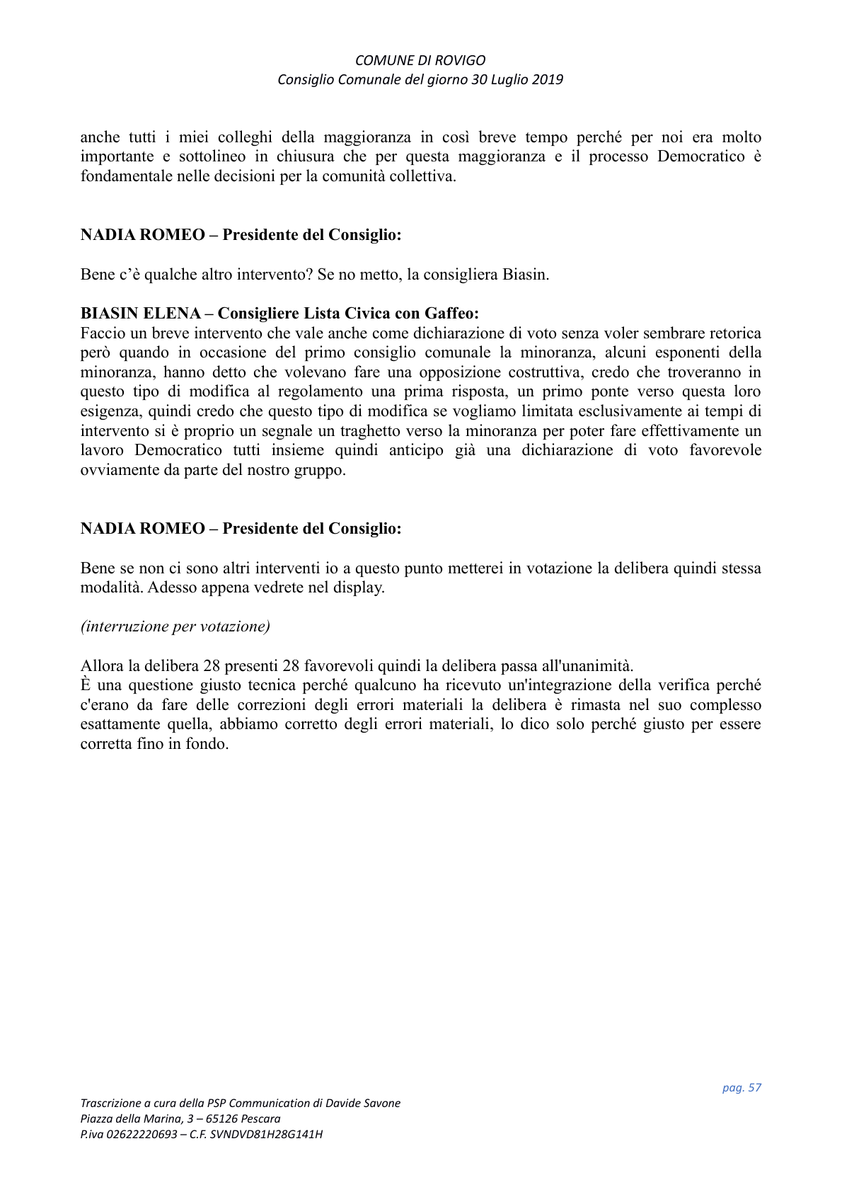 Pagina 57 del verbale