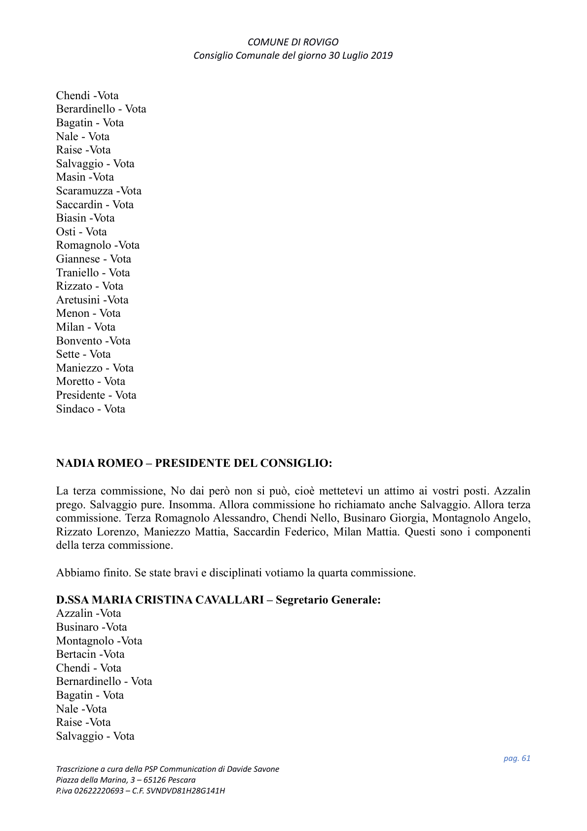 Pagina 61 del verbale