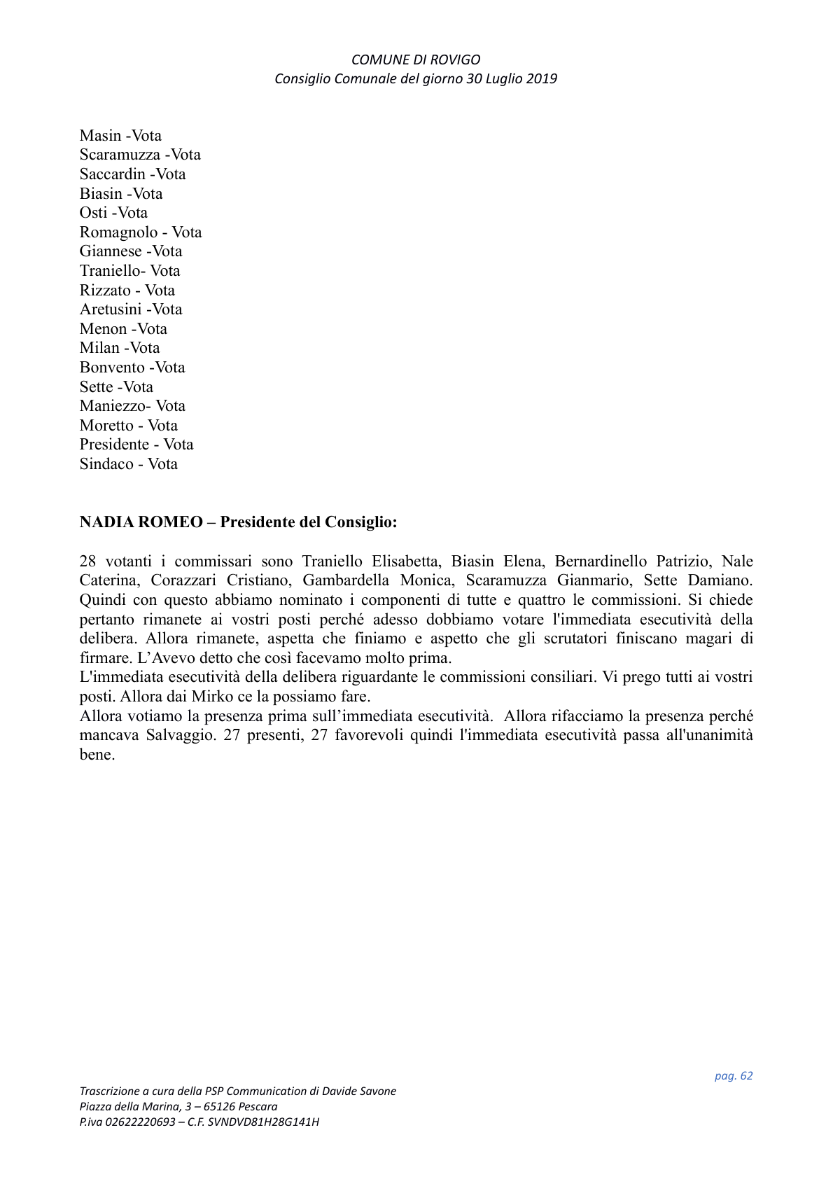 Pagina 62 del verbale