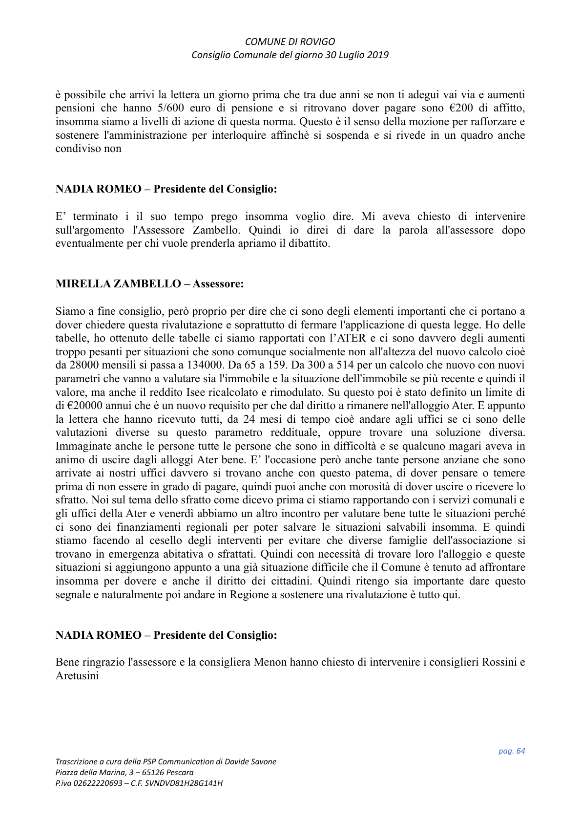 Pagina 64 del verbale