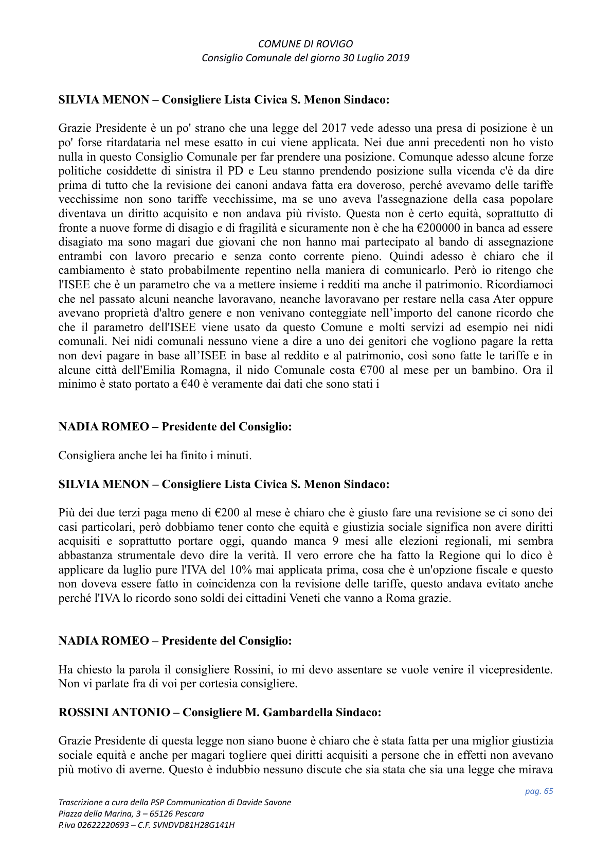 Pagina 65 del verbale