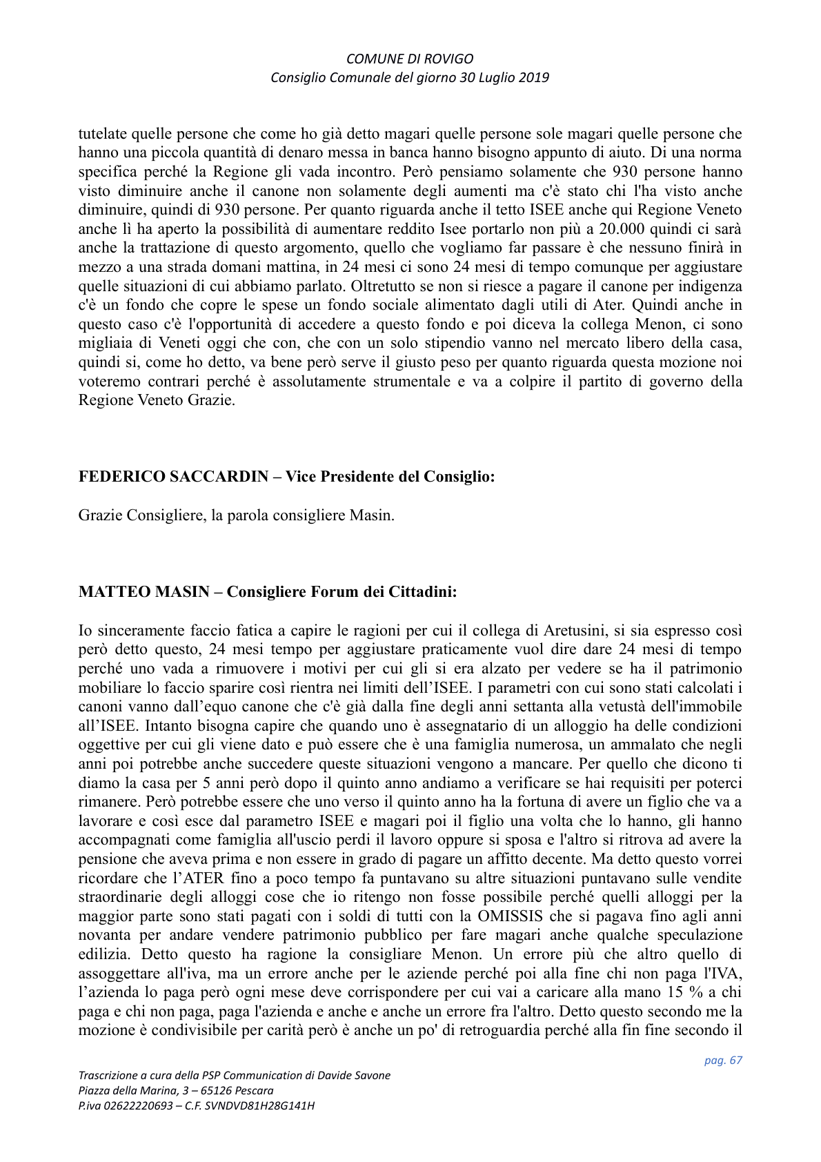 Pagina 67 del verbale