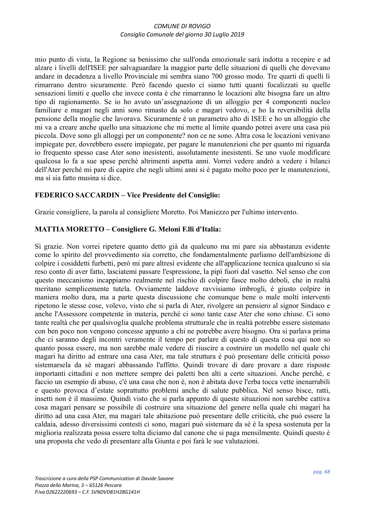 Pagina 68 del verbale
