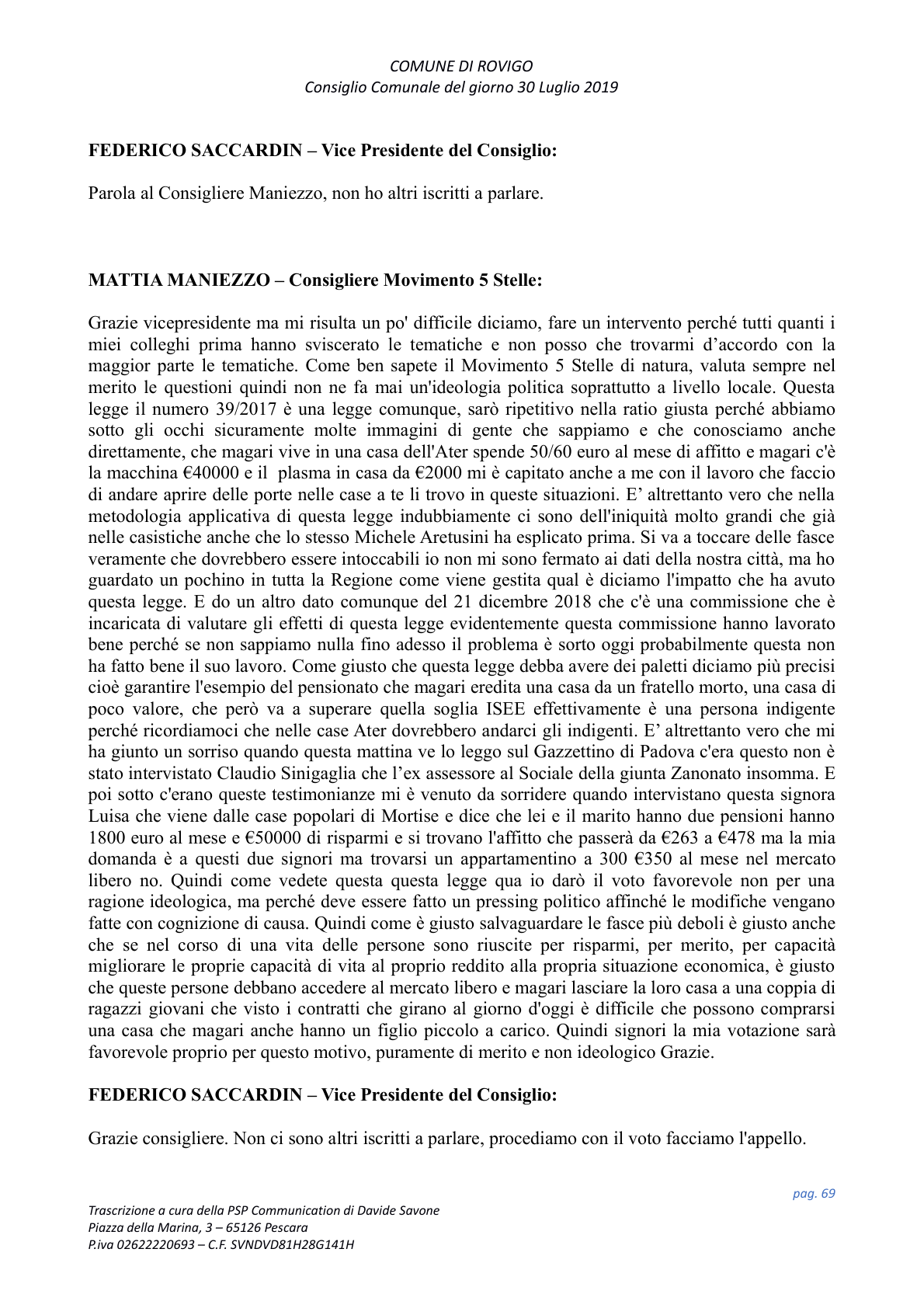 Pagina 69 del verbale