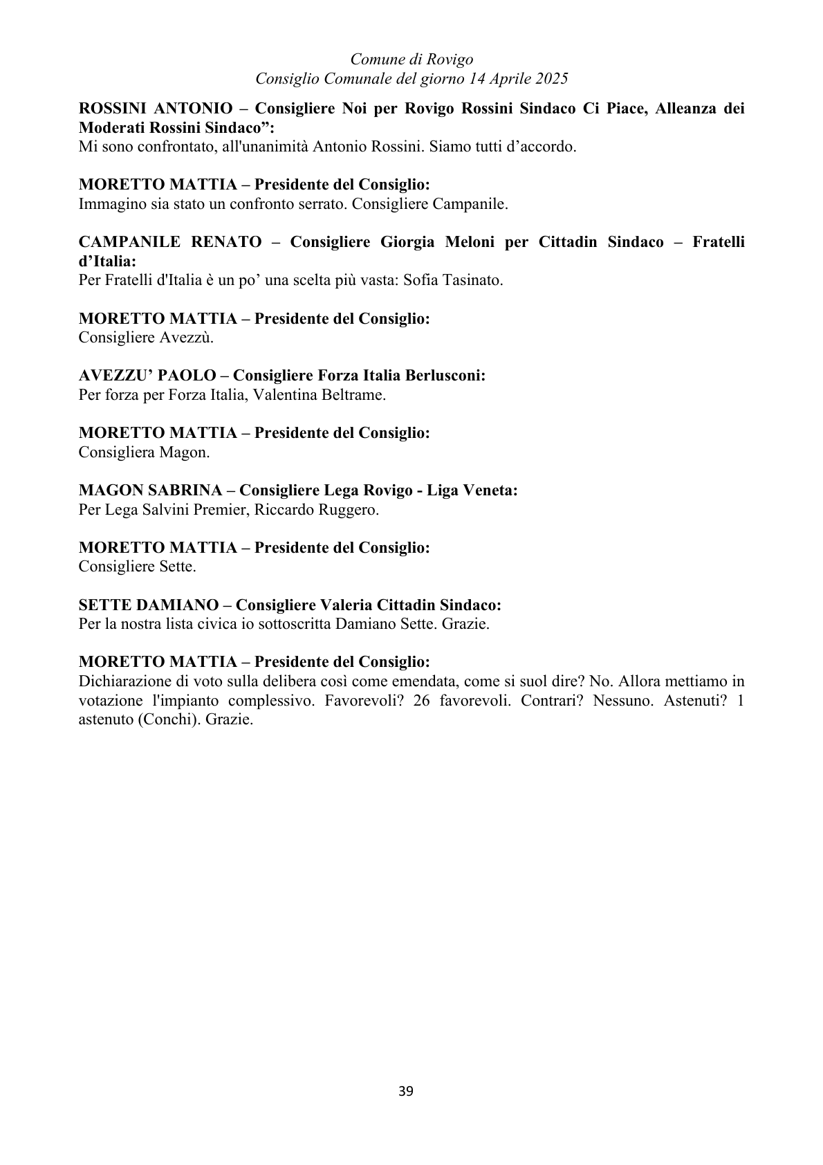 Pagina 39 del verbale