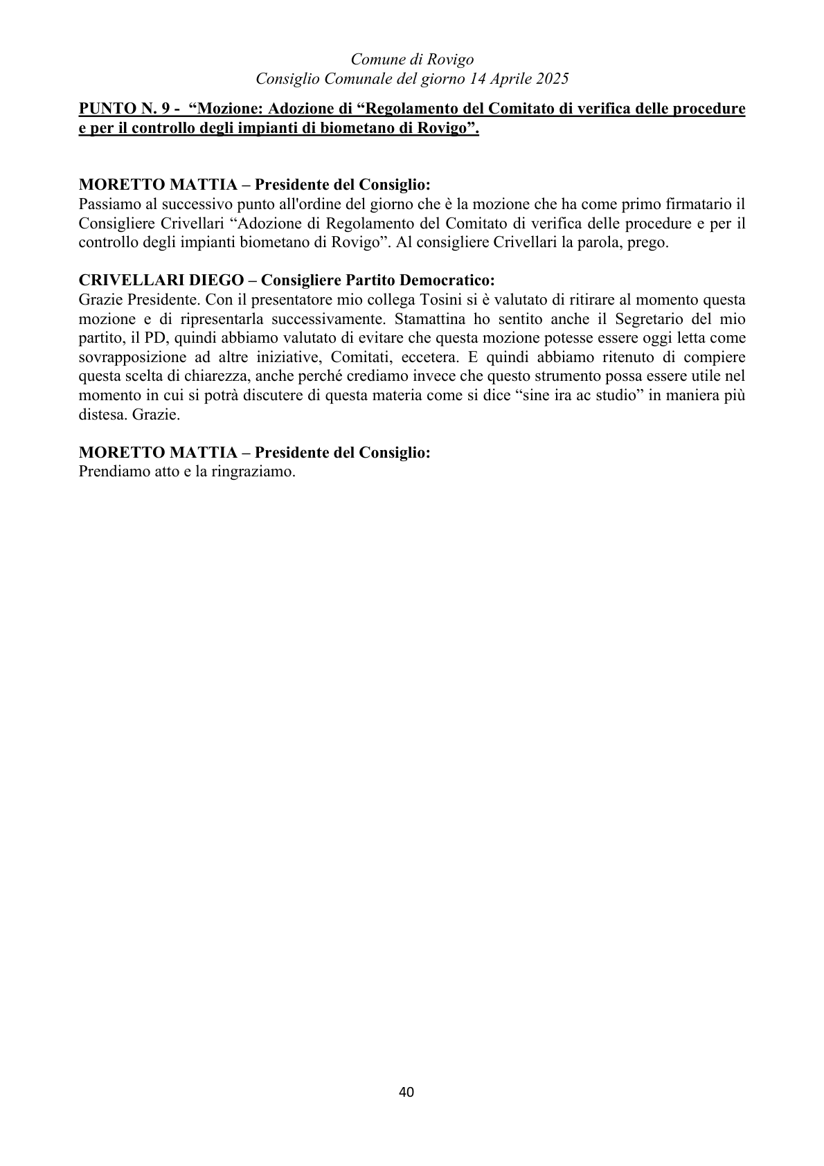 Pagina 40 del verbale