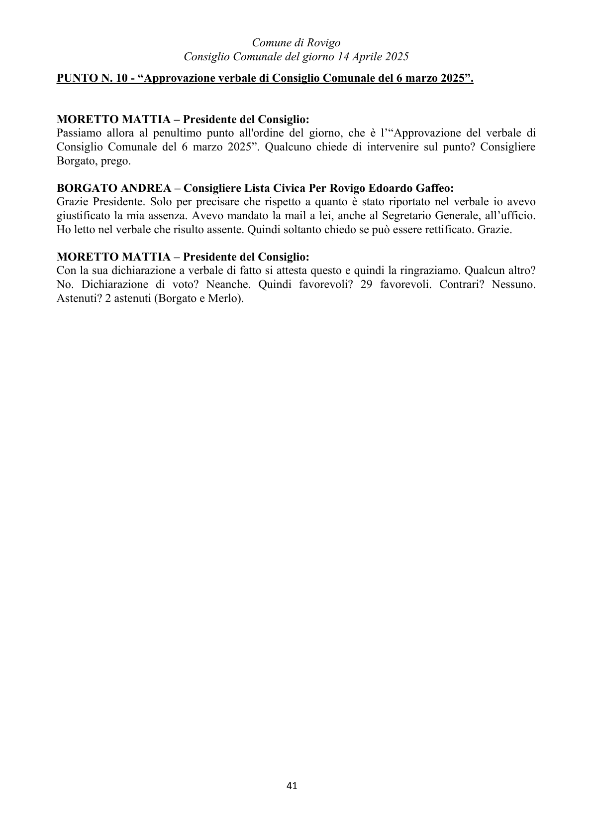 Pagina 41 del verbale
