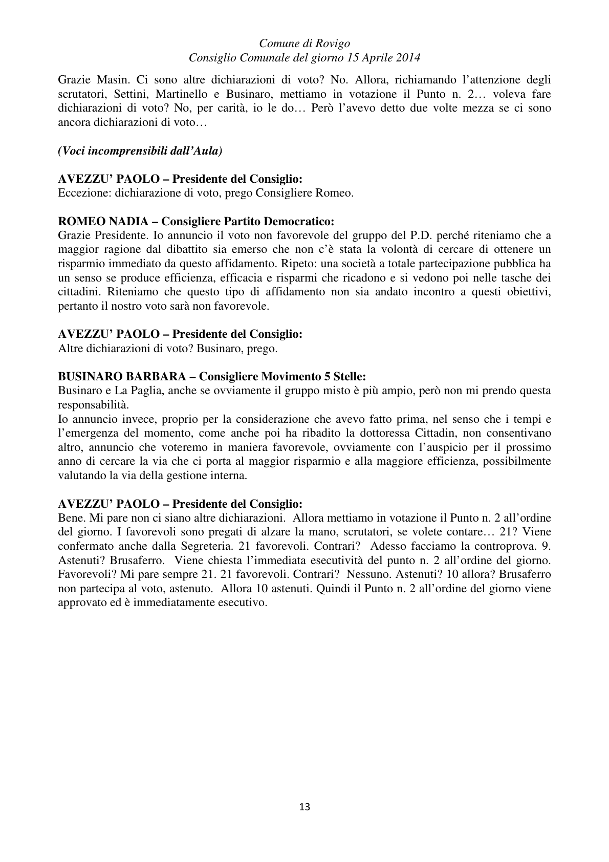Pagina 13 del verbale