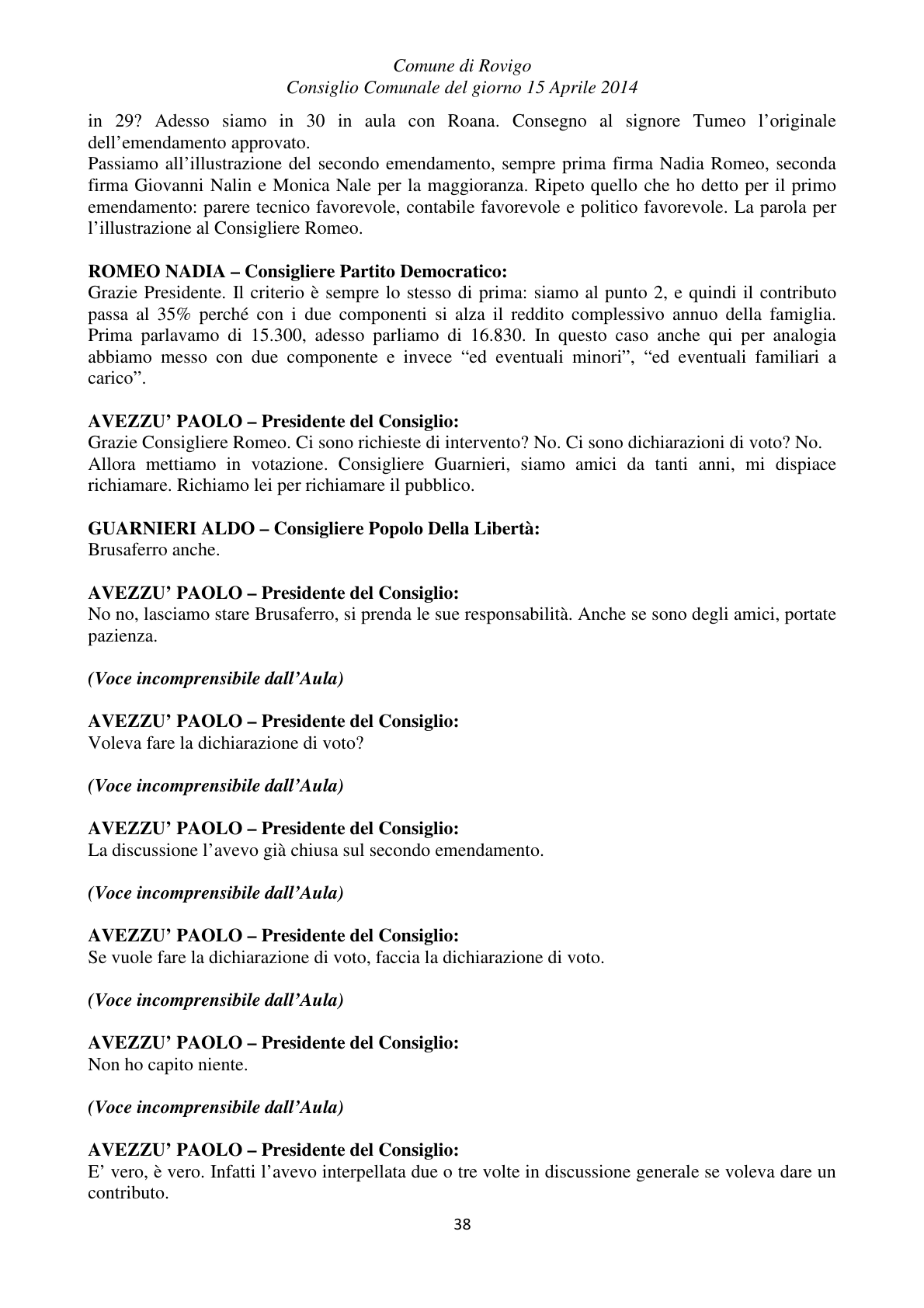 Pagina 38 del verbale