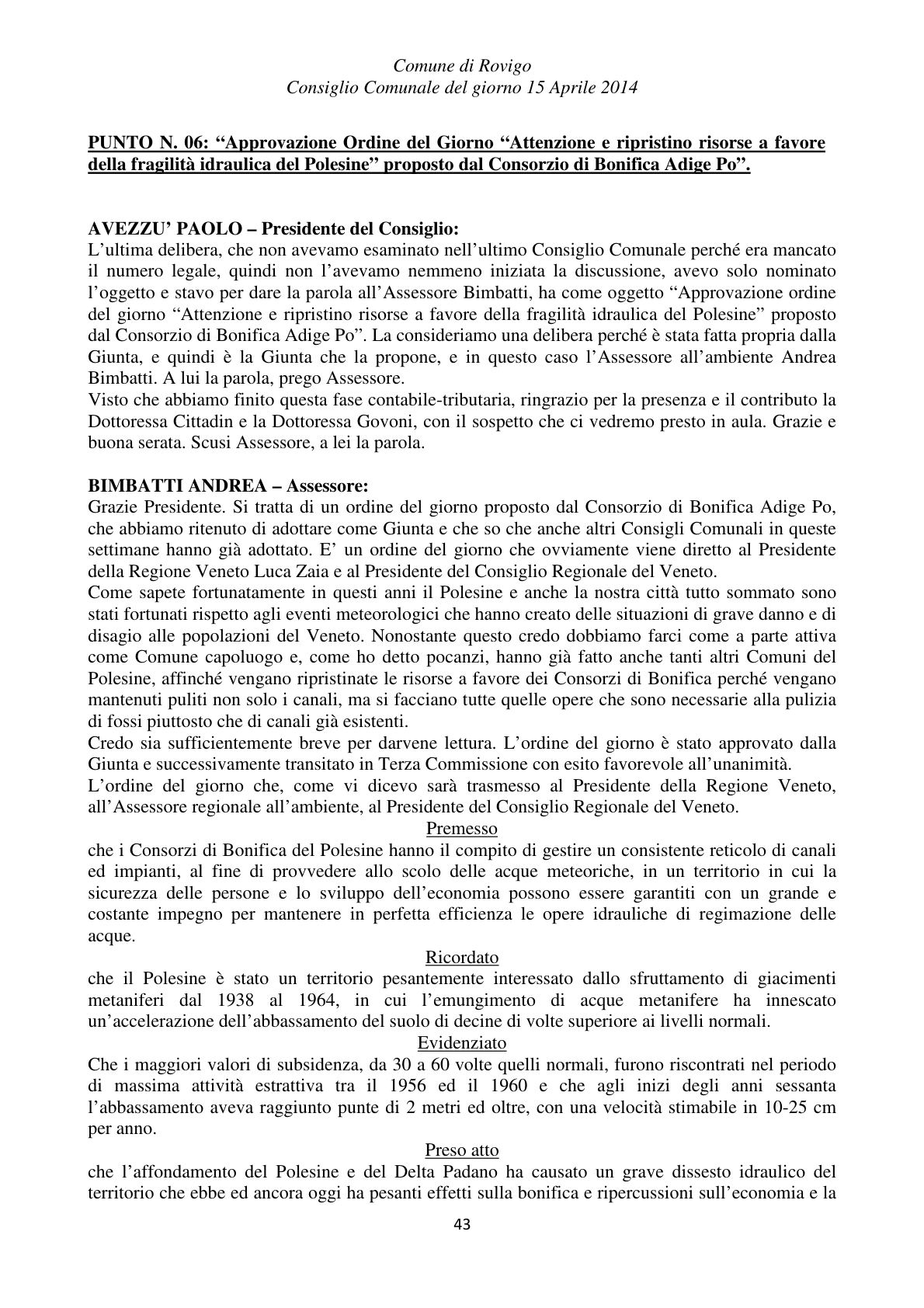 Pagina 43 del verbale